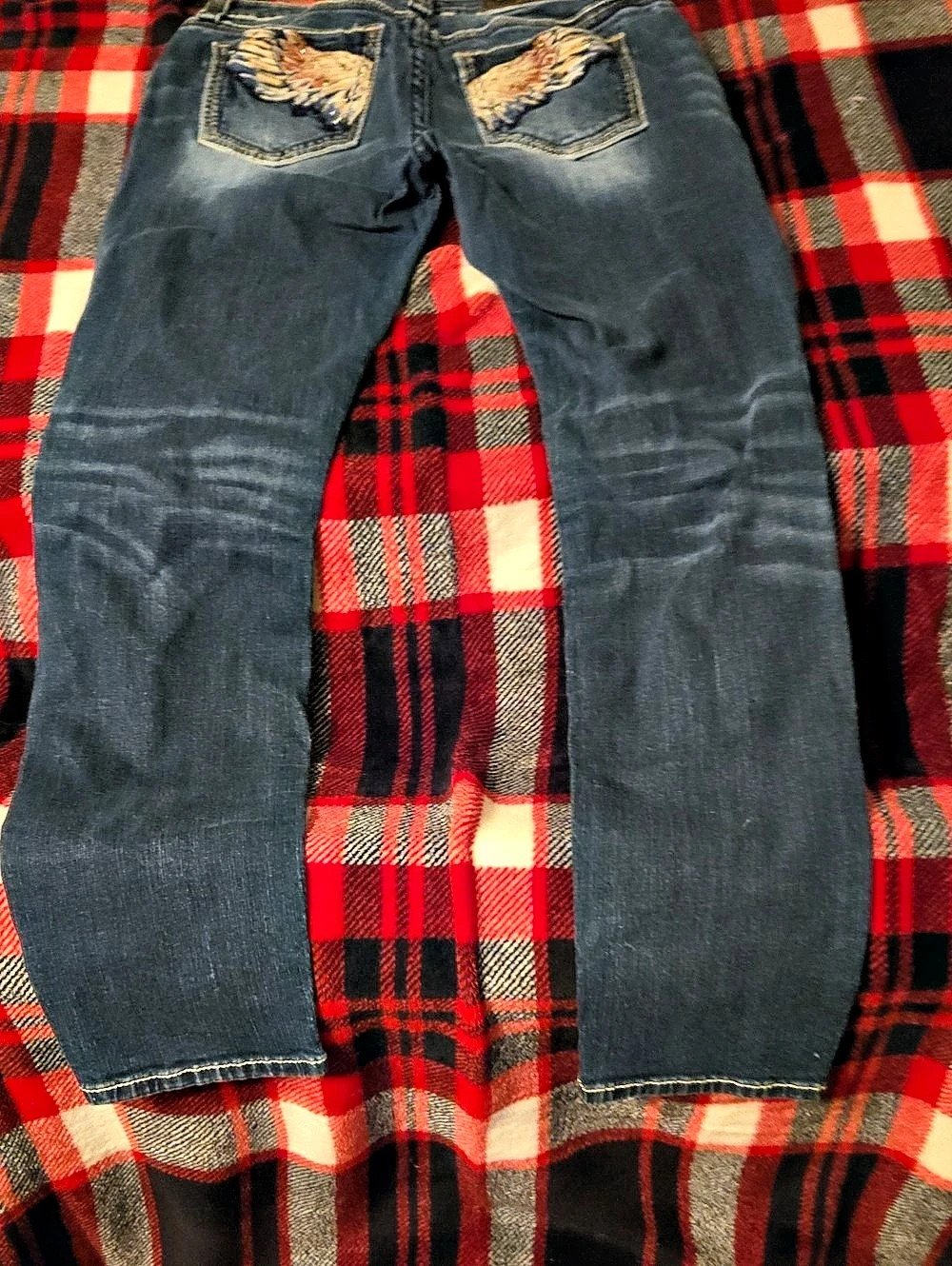 Miss Me Women’s Size 30 Skinny Jeans Embroidered Bling Feather Pockets